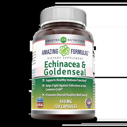 Amazing Formulas Echinacea with Goldenseal 450 Mg per Serving 120 Veggie Capsules | Non-Gmo | Gluten Free | Made in USA | Ideal for Vegetarian