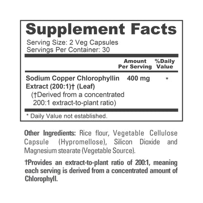NusaPure Chlorophyll 200:1 Extract, 400 mg 60 Veggie Caps, Non-GMO, Vegan, Sodium Copper Chlorophyllin
