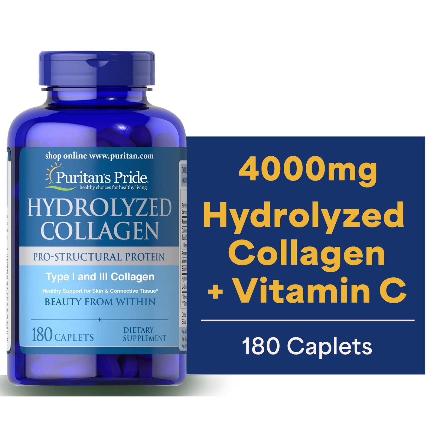 Puritans Pride Hydrolyzed Collagen Caplets, 1000 Mg, 180 Ct