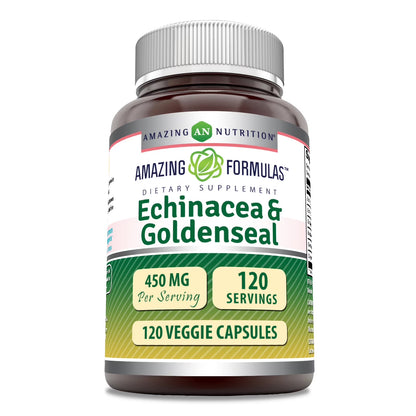 Amazing Formulas Echinacea with Goldenseal 450 Mg per Serving 120 Veggie Capsules | Non-Gmo | Gluten Free | Made in USA | Ideal for Vegetarian