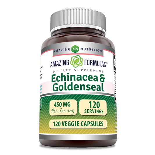 Amazing Formulas Echinacea with Goldenseal 450 Mg per Serving 120 Veggie Capsules | Non-Gmo | Gluten Free | Made in USA | Ideal for Vegetarian